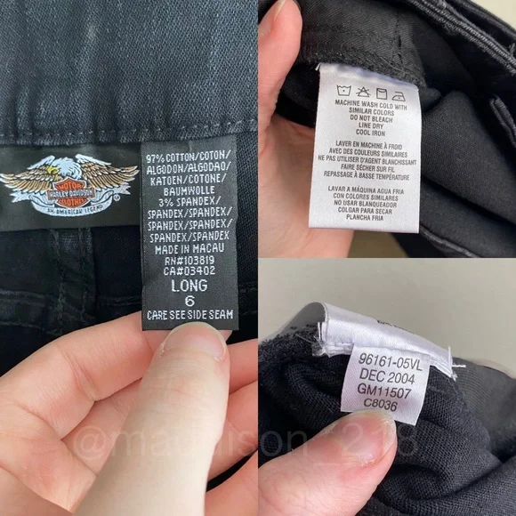 Harley Davidson Vintage Y2K Flame Embroidered Bootcut Flare Black Jeans 6 long - Picture 8 of 11